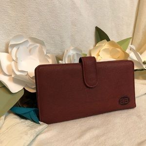 Soft Red Brown Leather Check Wallet